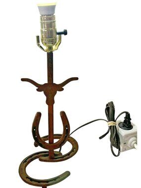 Texas Longhorns ‘Hook ‘Em Horns ’ Rustic Horshoe Table Lamp *No Shade* Vintage